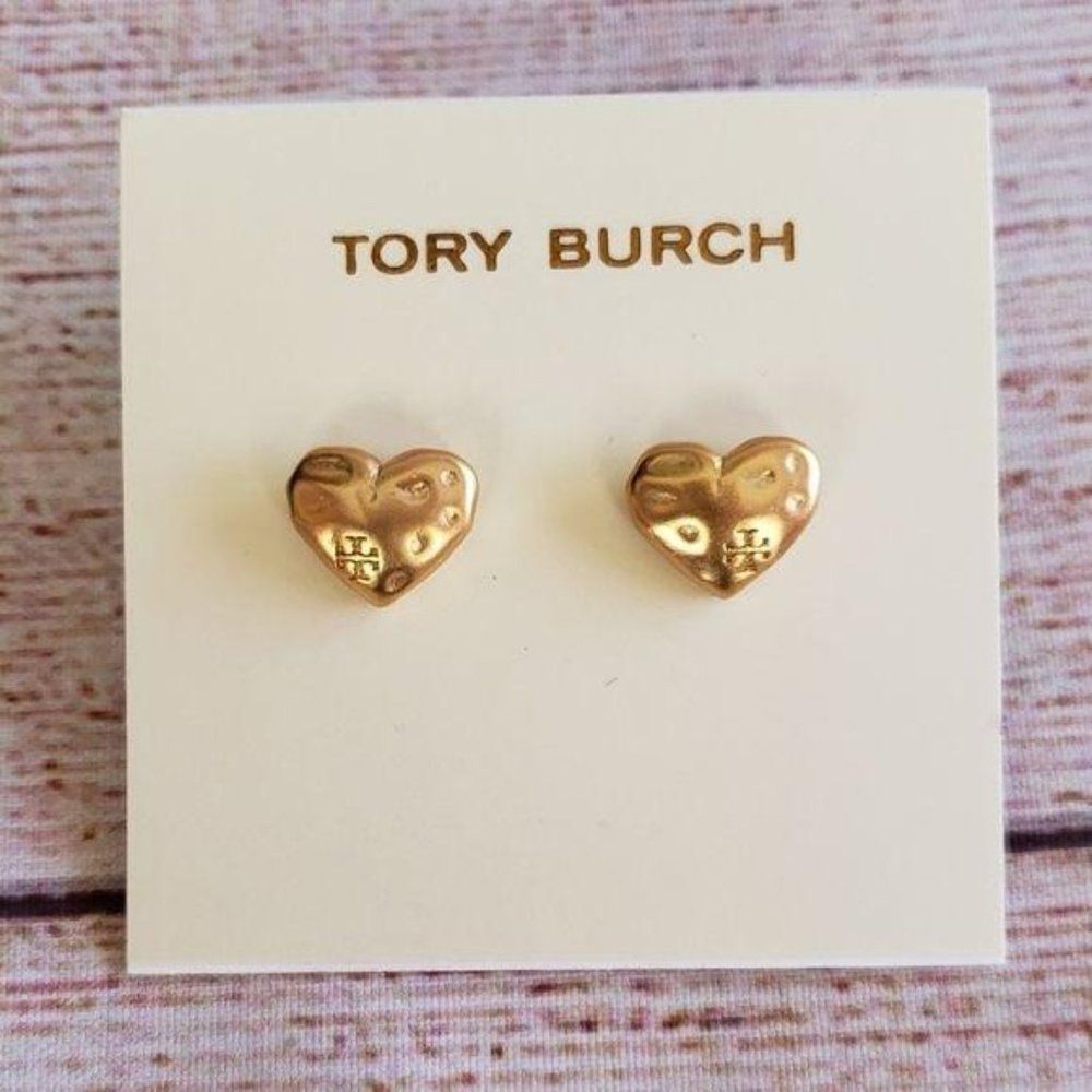 Tory Burch Heart Logo Stud Gold Tone Earrings - Picture 3 of 8